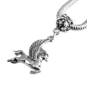 PEGASUS THE FLYING HORSE EURO BEAD CHARM IN STERLING SILVER.